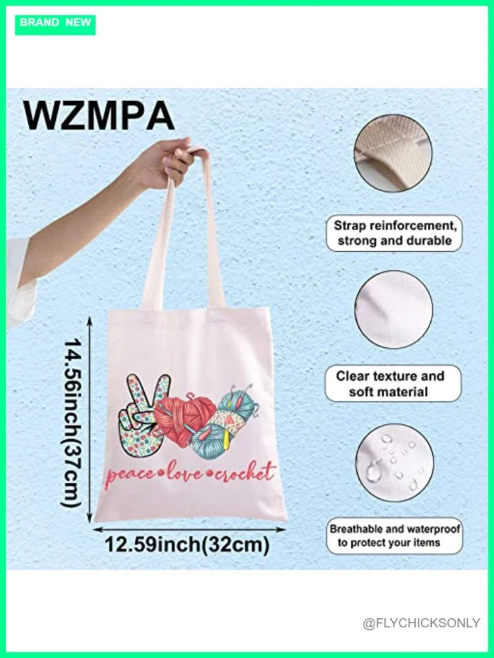 Canvas Cosmetic Bag with Zipper - Crochet Lover Pouch - Makeup Travel